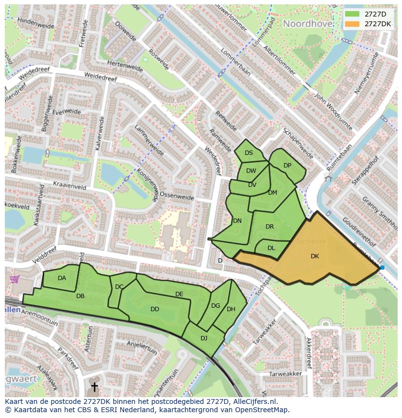 Afbeelding van het postcodegebied 2727 DK op de kaart.