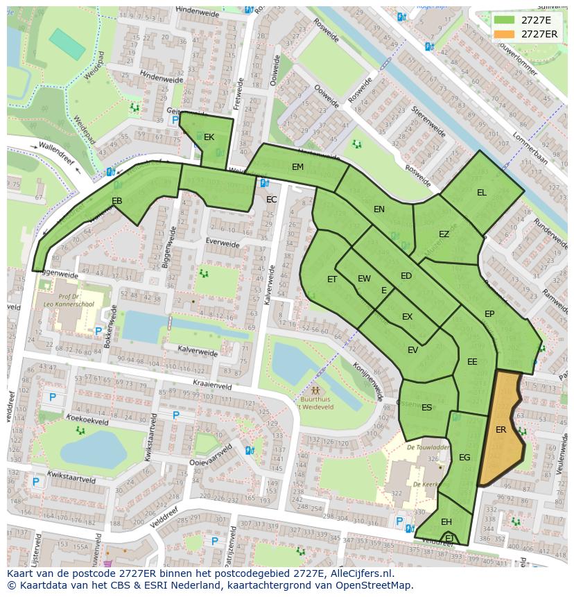 Afbeelding van het postcodegebied 2727 ER op de kaart.