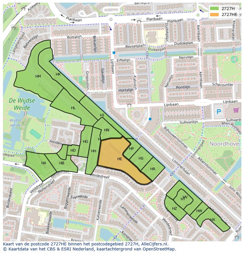 Afbeelding van het postcodegebied 2727 HE op de kaart.