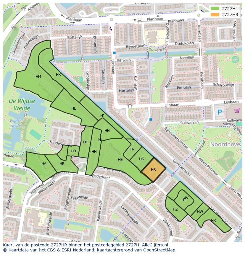 Afbeelding van het postcodegebied 2727 HR op de kaart.