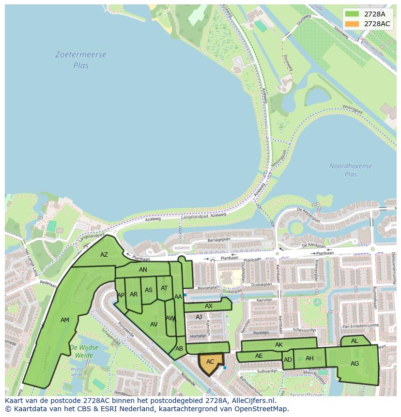 Afbeelding van het postcodegebied 2728 AC op de kaart.