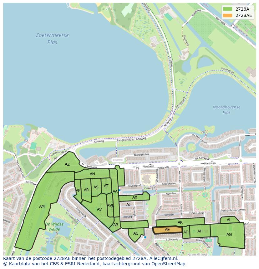 Afbeelding van het postcodegebied 2728 AE op de kaart.