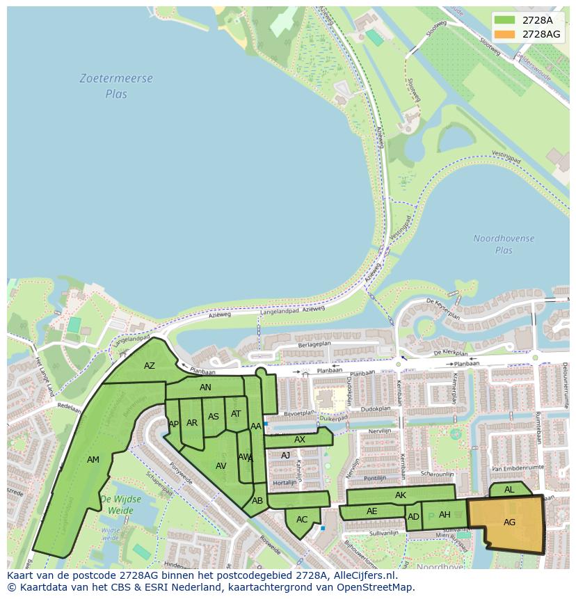 Afbeelding van het postcodegebied 2728 AG op de kaart.