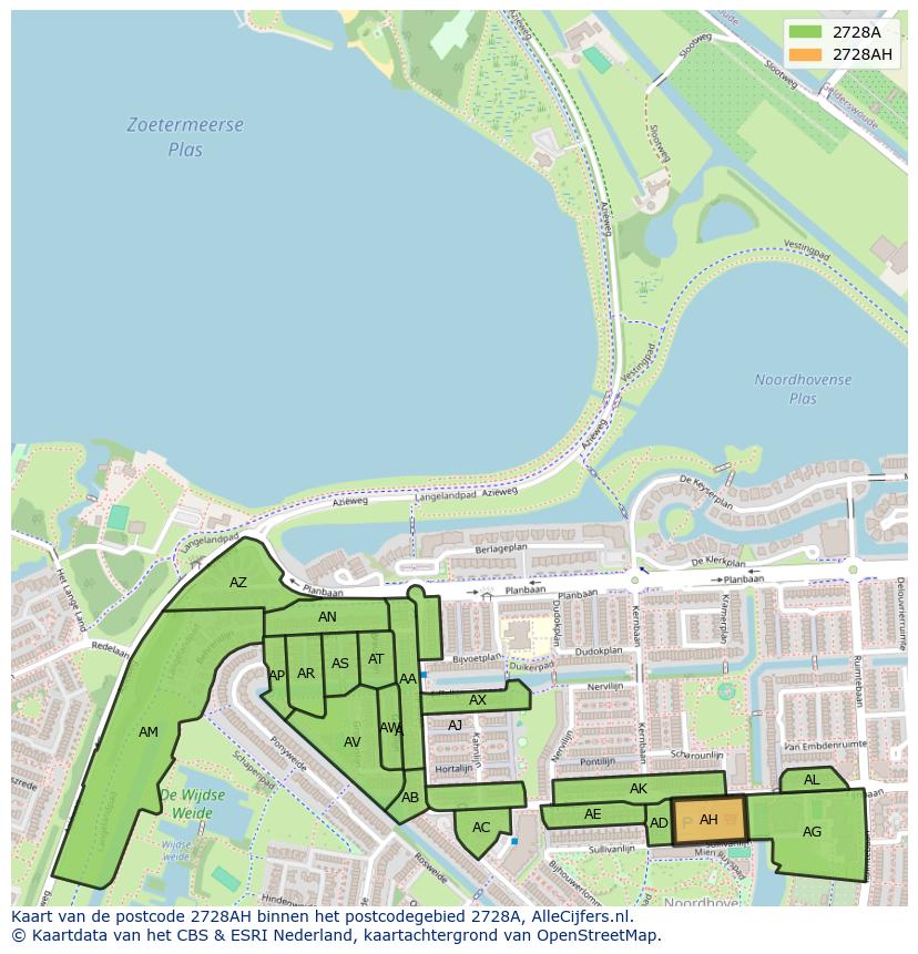 Afbeelding van het postcodegebied 2728 AH op de kaart.