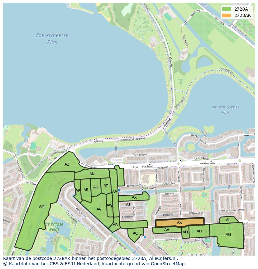Afbeelding van het postcodegebied 2728 AK op de kaart.
