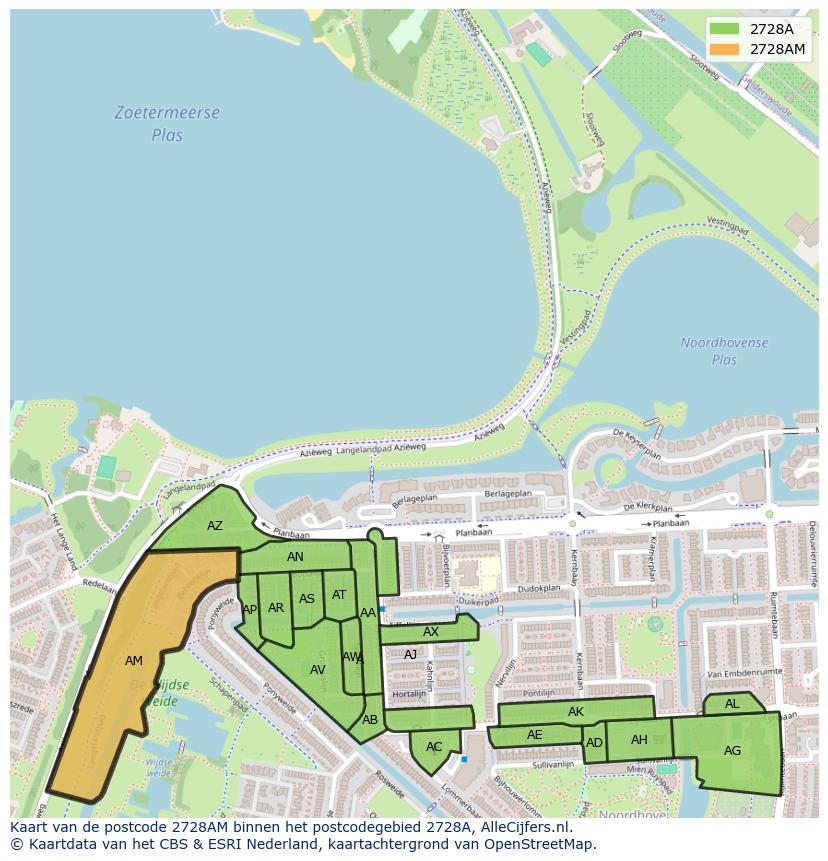 Afbeelding van het postcodegebied 2728 AM op de kaart.