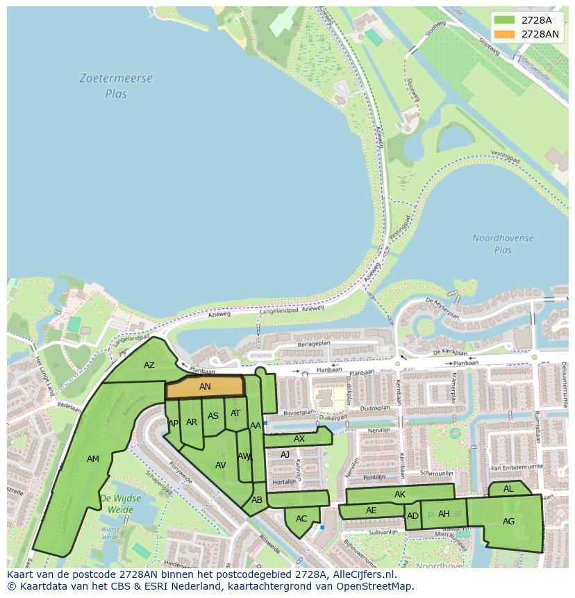 Afbeelding van het postcodegebied 2728 AN op de kaart.