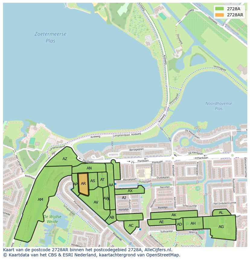 Afbeelding van het postcodegebied 2728 AR op de kaart.