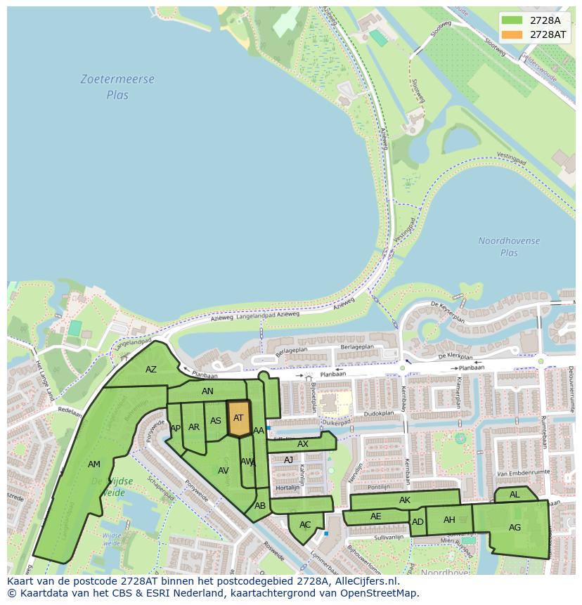 Afbeelding van het postcodegebied 2728 AT op de kaart.