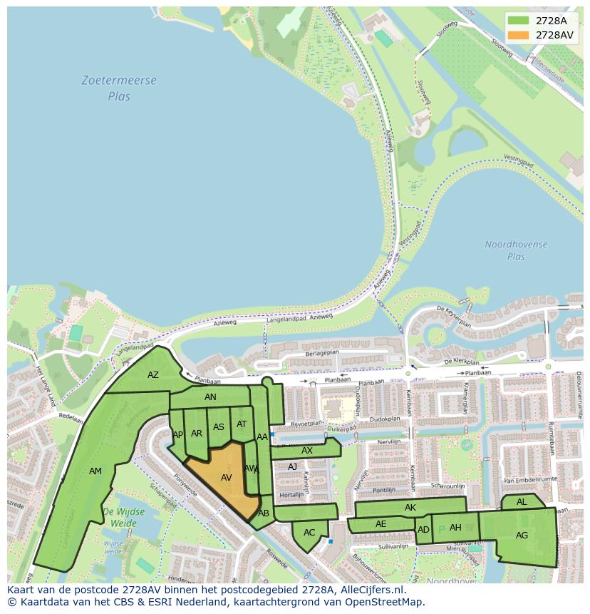 Afbeelding van het postcodegebied 2728 AV op de kaart.