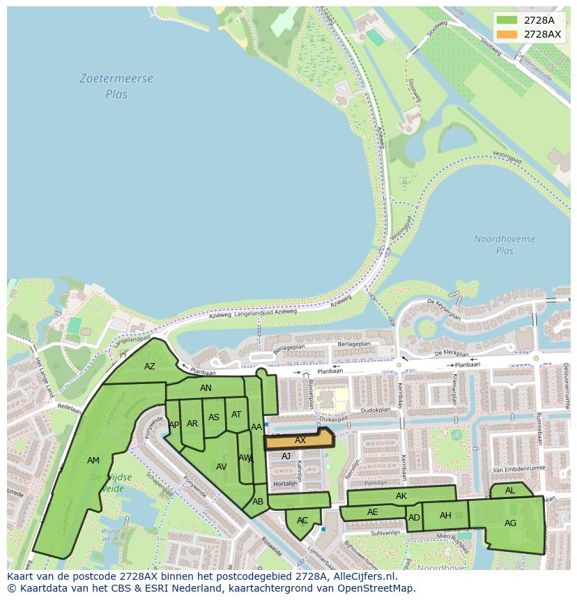 Afbeelding van het postcodegebied 2728 AX op de kaart.