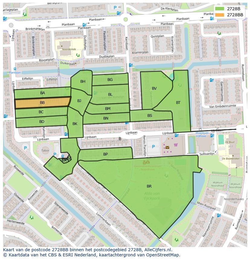 Afbeelding van het postcodegebied 2728 BB op de kaart.