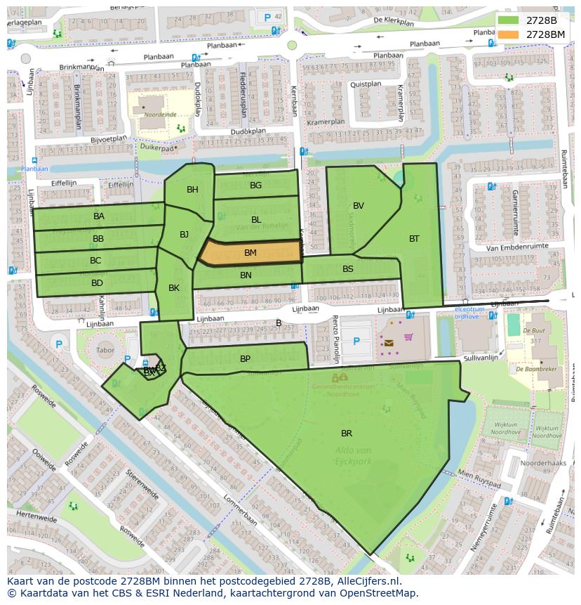 Afbeelding van het postcodegebied 2728 BM op de kaart.