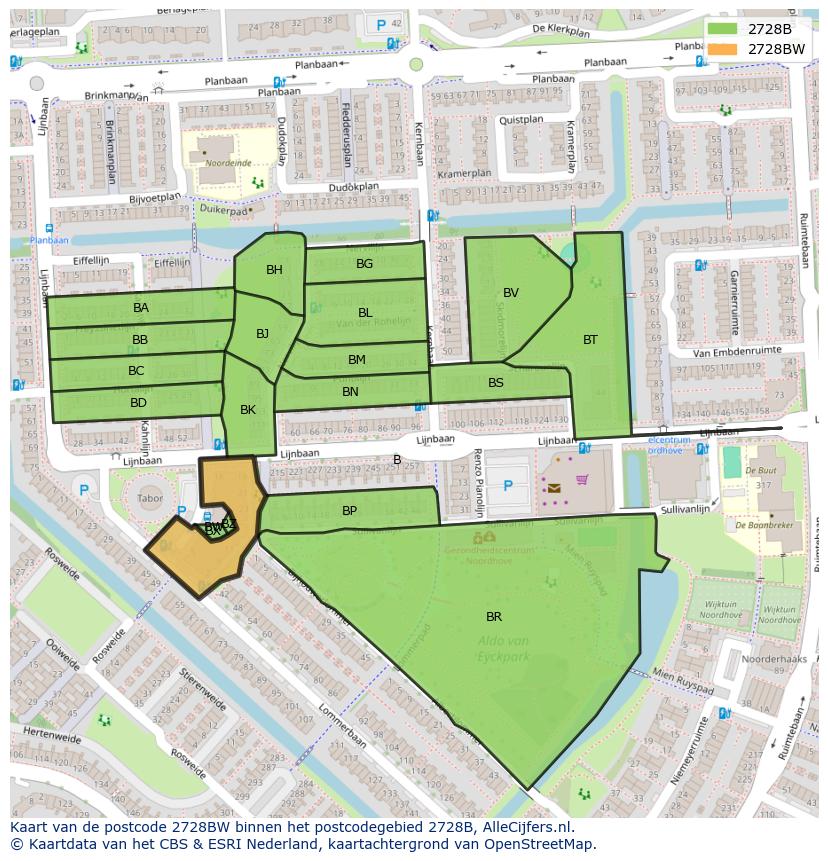 Afbeelding van het postcodegebied 2728 BW op de kaart.