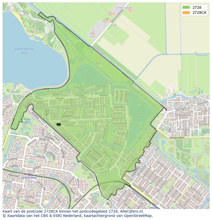 Afbeelding van het postcodegebied 2728 CA op de kaart.