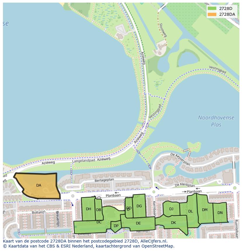 Afbeelding van het postcodegebied 2728 DA op de kaart.