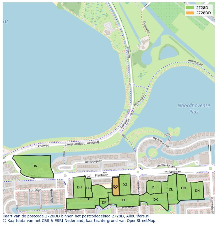 Afbeelding van het postcodegebied 2728 DD op de kaart.