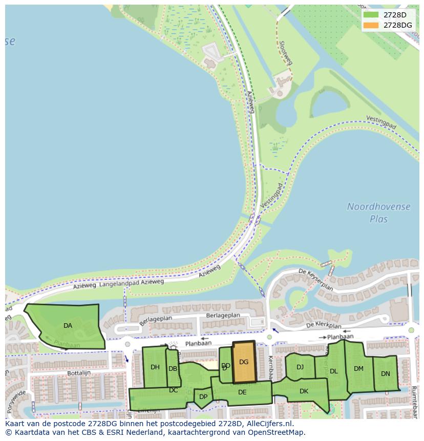 Afbeelding van het postcodegebied 2728 DG op de kaart.