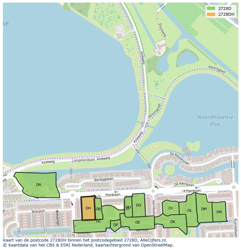 Afbeelding van het postcodegebied 2728 DH op de kaart.
