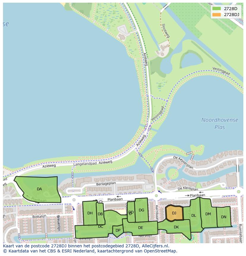 Afbeelding van het postcodegebied 2728 DJ op de kaart.