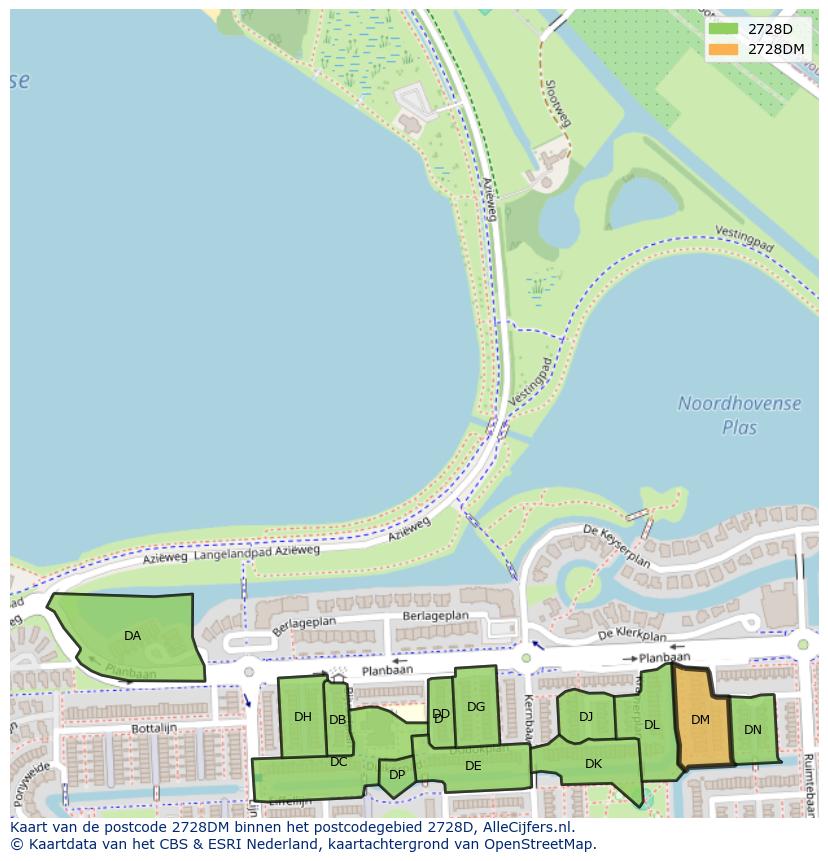 Afbeelding van het postcodegebied 2728 DM op de kaart.
