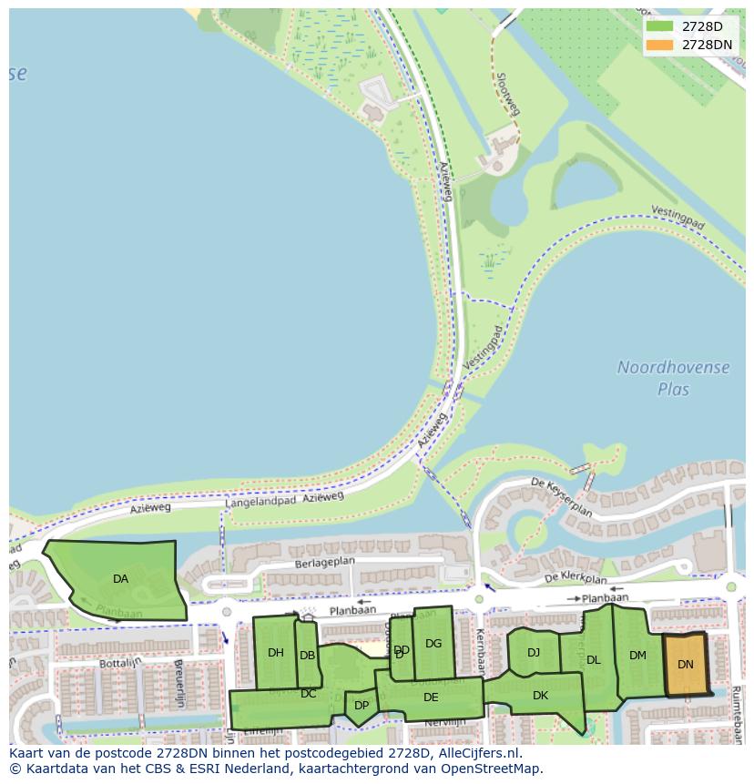 Afbeelding van het postcodegebied 2728 DN op de kaart.
