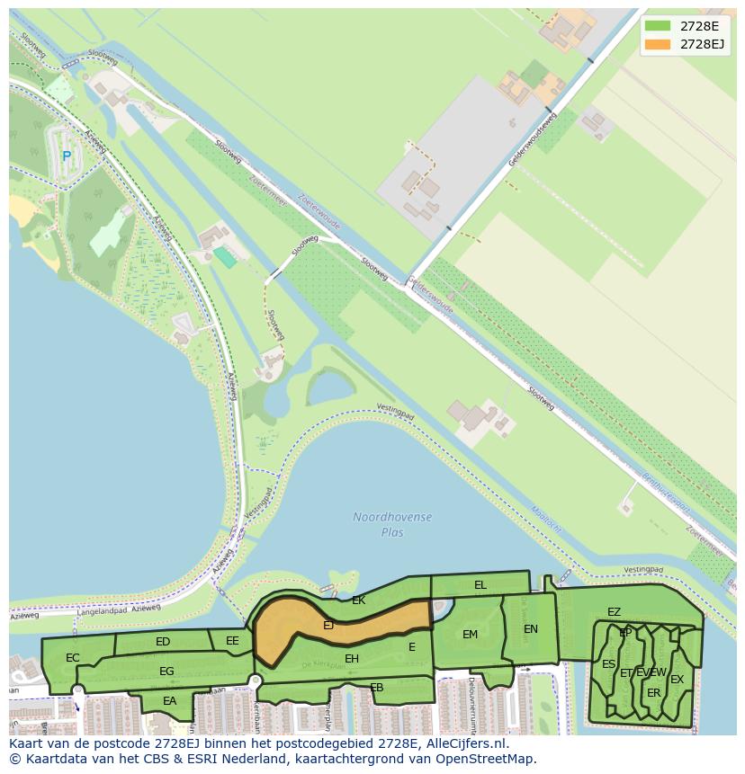 Afbeelding van het postcodegebied 2728 EJ op de kaart.