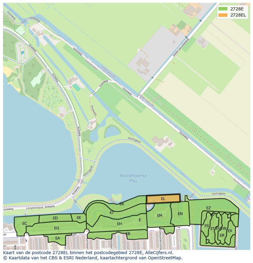 Afbeelding van het postcodegebied 2728 EL op de kaart.