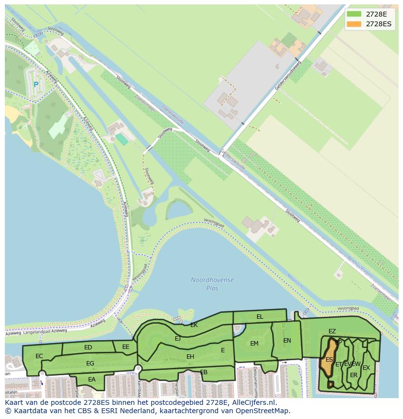Afbeelding van het postcodegebied 2728 ES op de kaart.