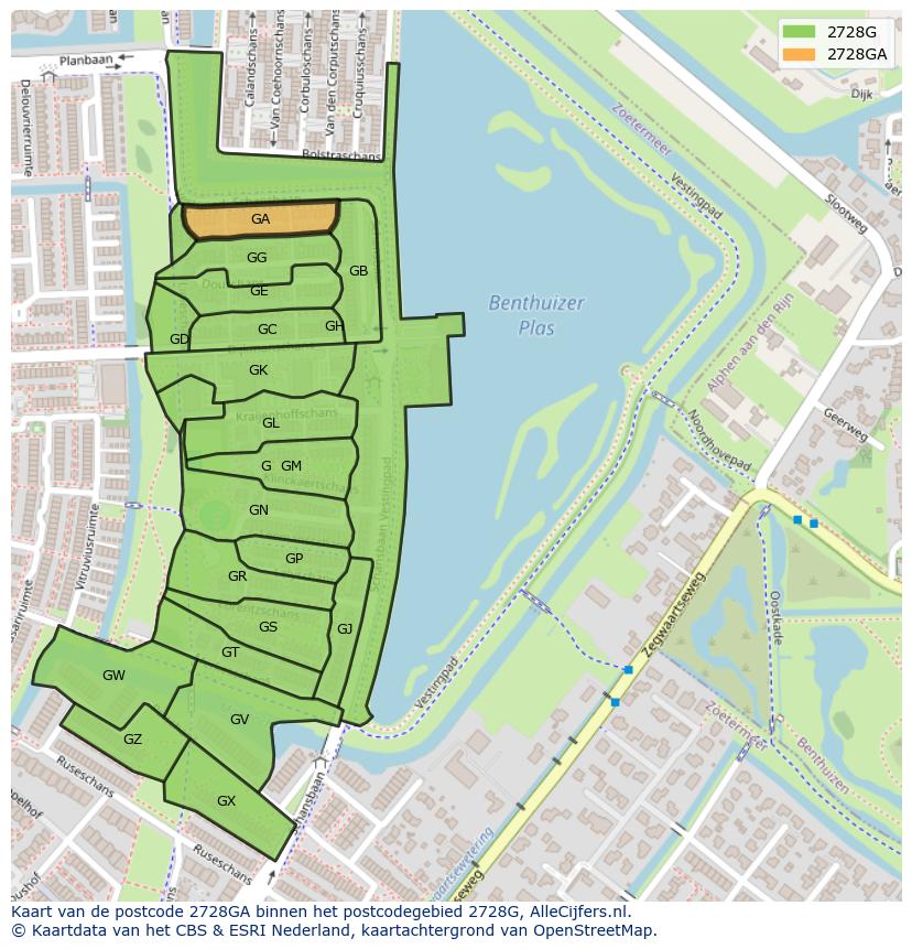 Afbeelding van het postcodegebied 2728 GA op de kaart.