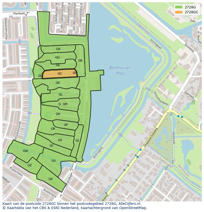 Afbeelding van het postcodegebied 2728 GC op de kaart.