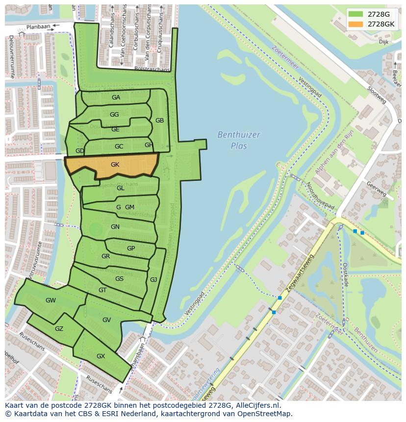 Afbeelding van het postcodegebied 2728 GK op de kaart.