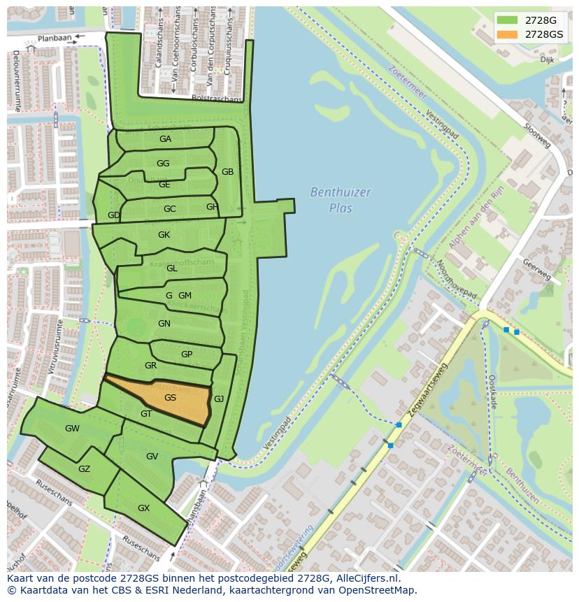 Afbeelding van het postcodegebied 2728 GS op de kaart.