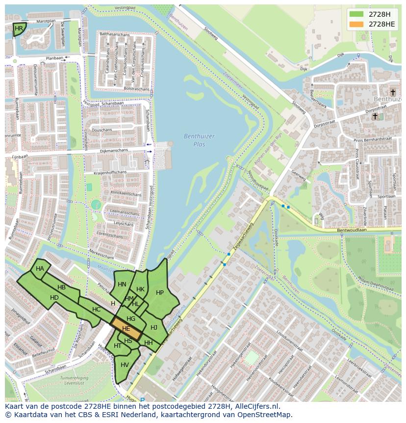 Afbeelding van het postcodegebied 2728 HE op de kaart.