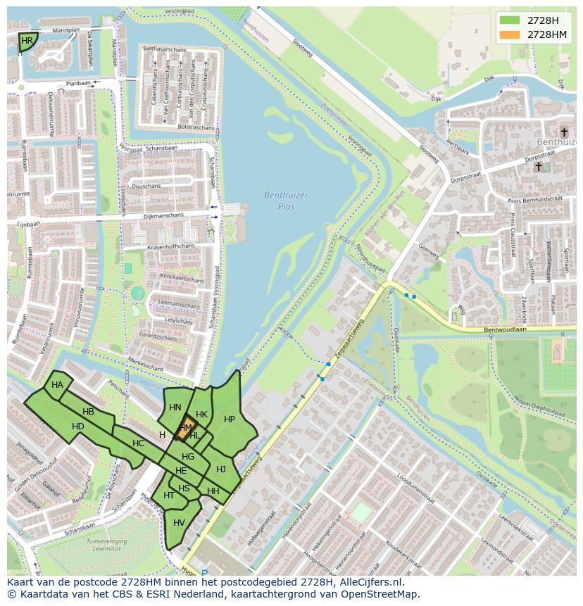 Afbeelding van het postcodegebied 2728 HM op de kaart.