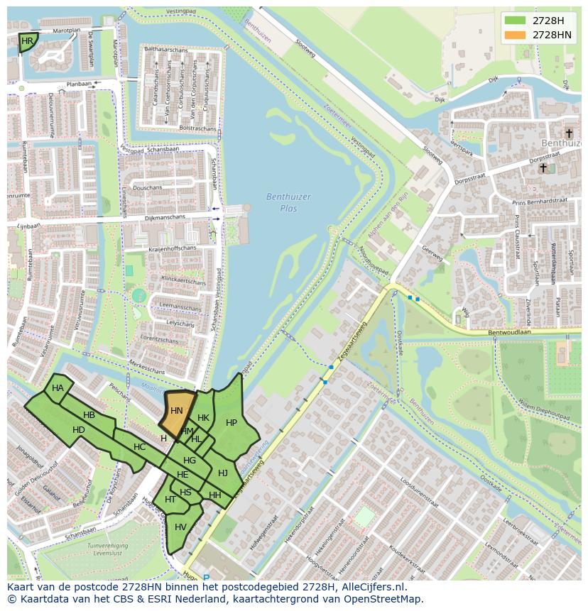 Afbeelding van het postcodegebied 2728 HN op de kaart.