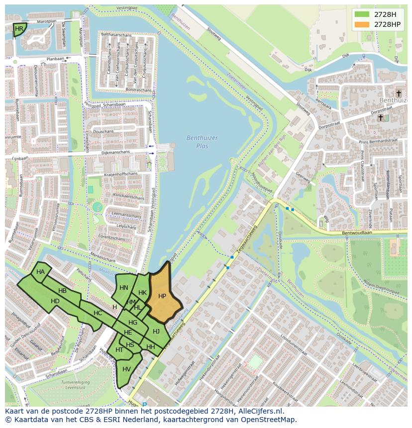 Afbeelding van het postcodegebied 2728 HP op de kaart.