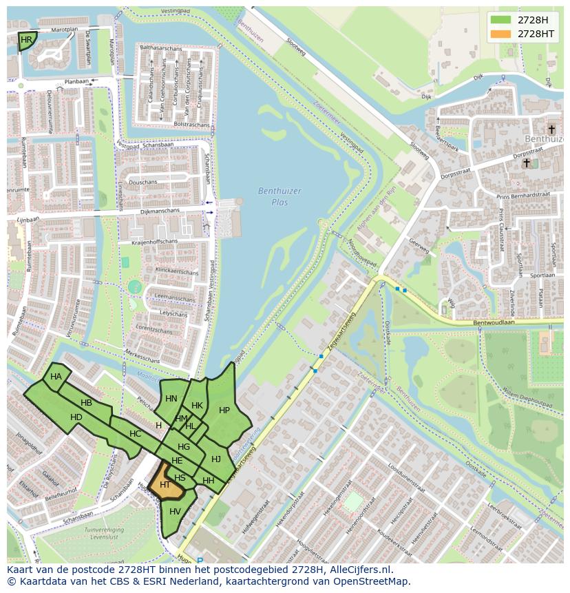 Afbeelding van het postcodegebied 2728 HT op de kaart.