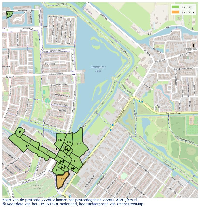 Afbeelding van het postcodegebied 2728 HV op de kaart.