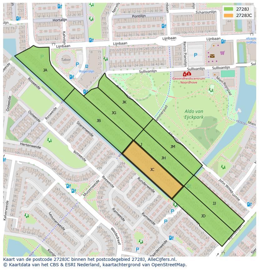 Afbeelding van het postcodegebied 2728 JC op de kaart.