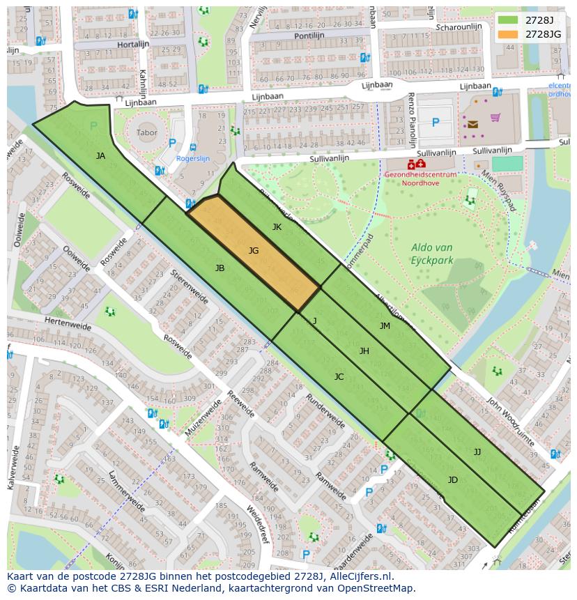 Afbeelding van het postcodegebied 2728 JG op de kaart.