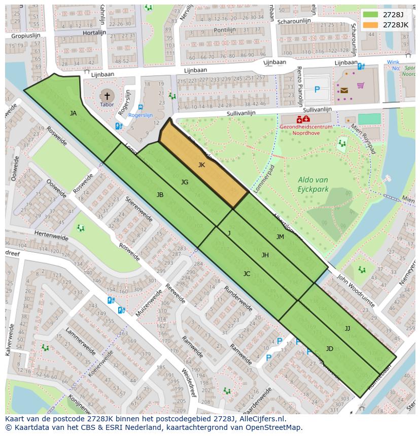 Afbeelding van het postcodegebied 2728 JK op de kaart.