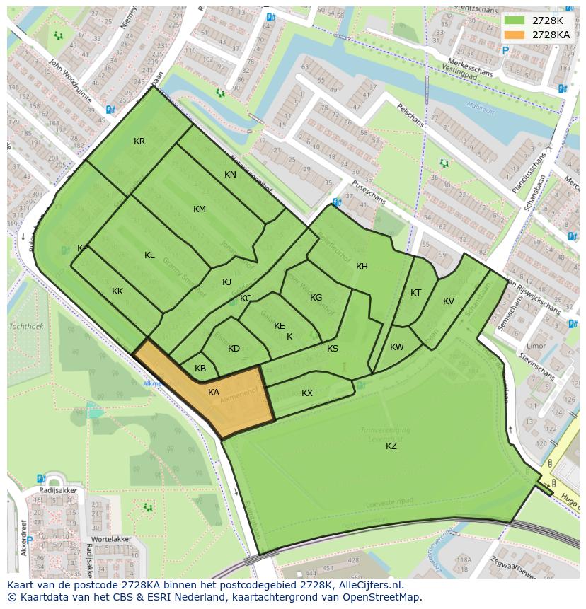 Afbeelding van het postcodegebied 2728 KA op de kaart.