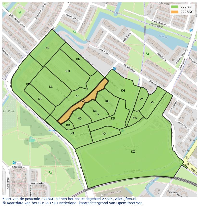 Afbeelding van het postcodegebied 2728 KC op de kaart.
