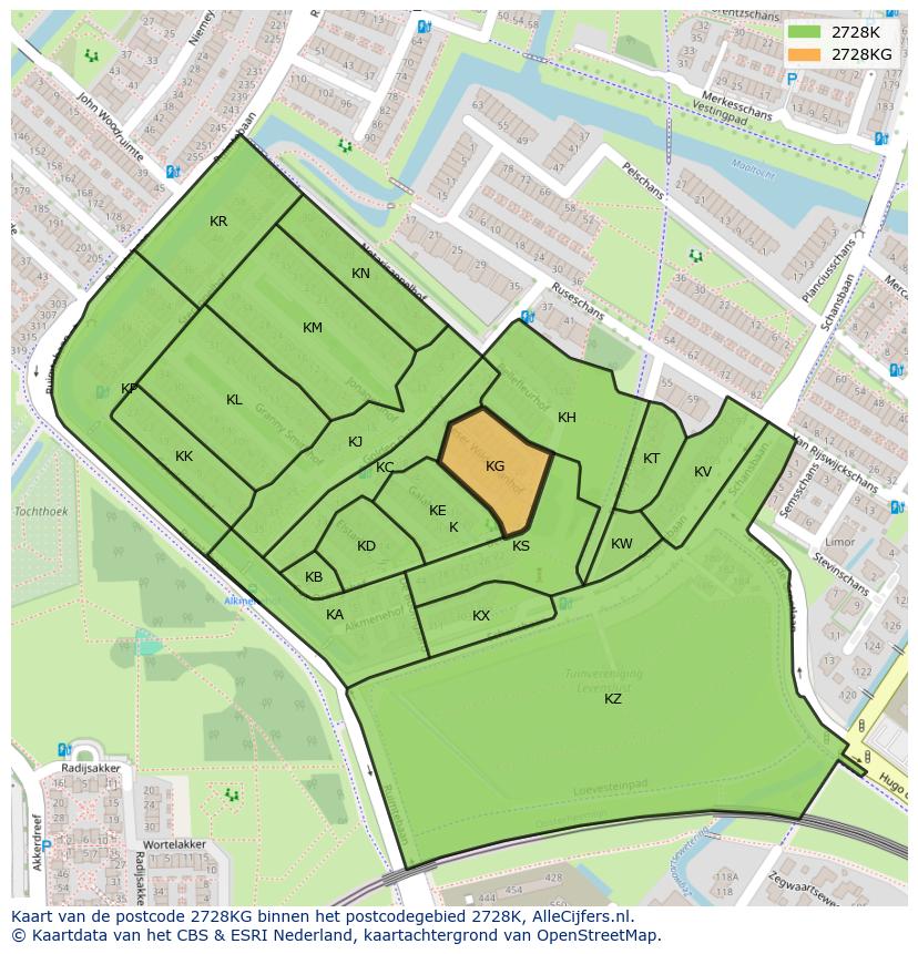 Afbeelding van het postcodegebied 2728 KG op de kaart.