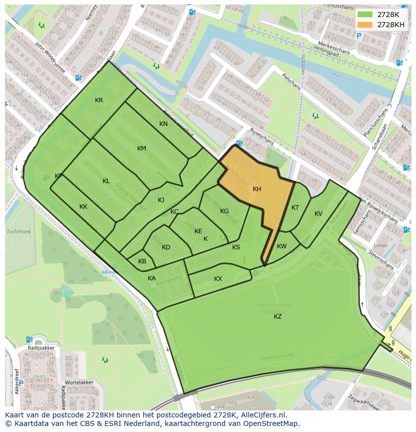Afbeelding van het postcodegebied 2728 KH op de kaart.