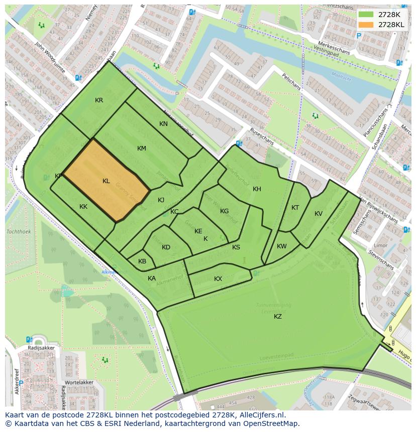 Afbeelding van het postcodegebied 2728 KL op de kaart.