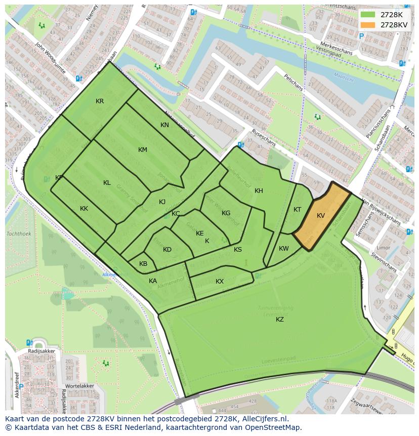 Afbeelding van het postcodegebied 2728 KV op de kaart.