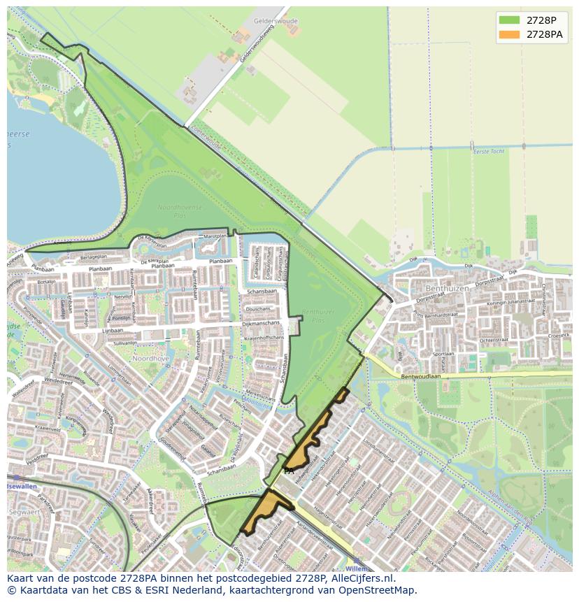 Afbeelding van het postcodegebied 2728 PA op de kaart.