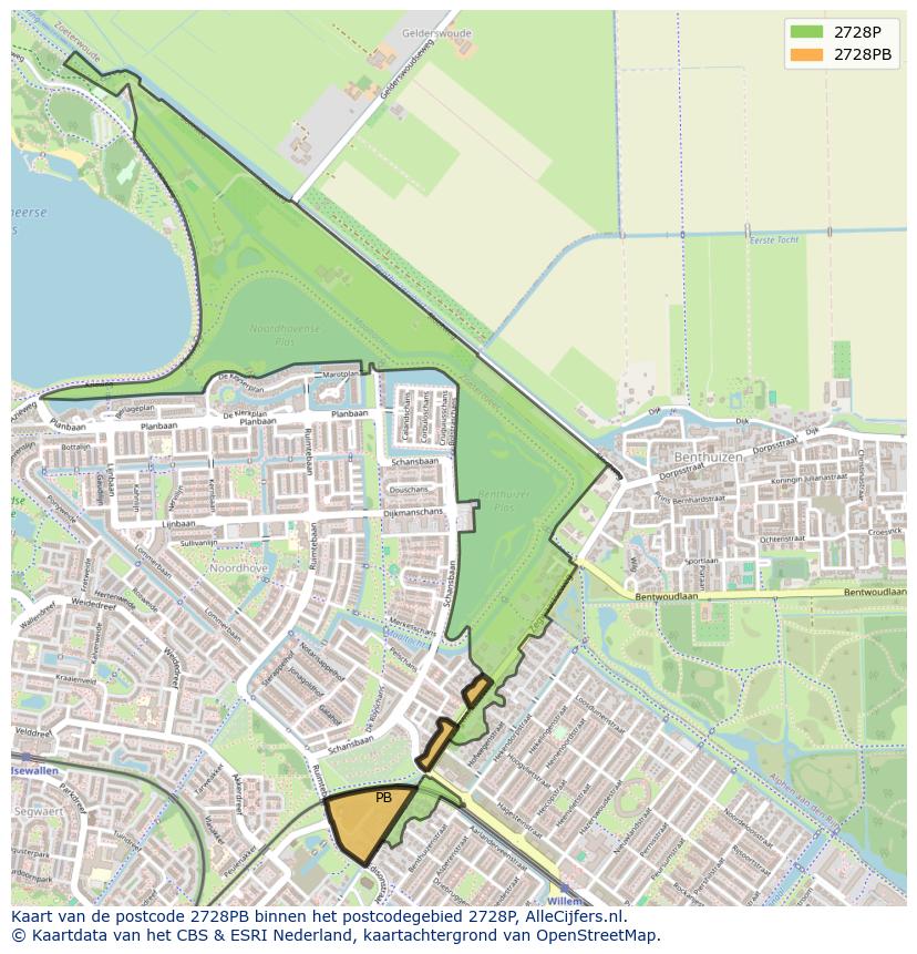 Afbeelding van het postcodegebied 2728 PB op de kaart.